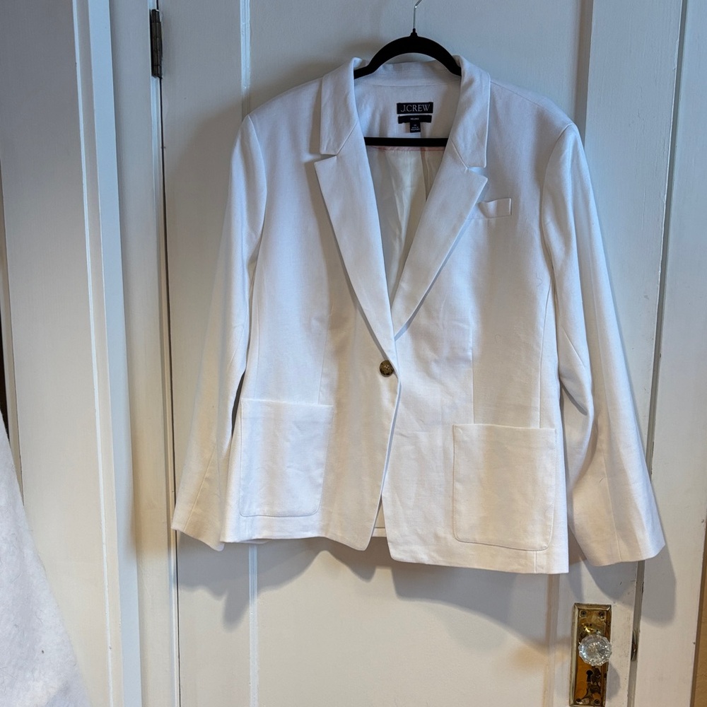J. Crew White Single-Button Cotton Blend Blazer